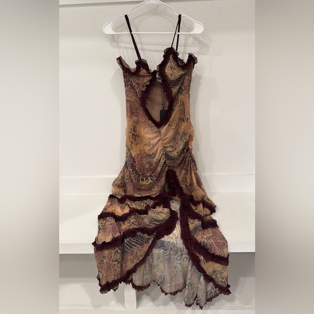 Fashion Nova Burgundy and Beige Maxi Dress